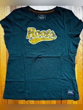 Roots Canada Green Tee with Yellow Logo